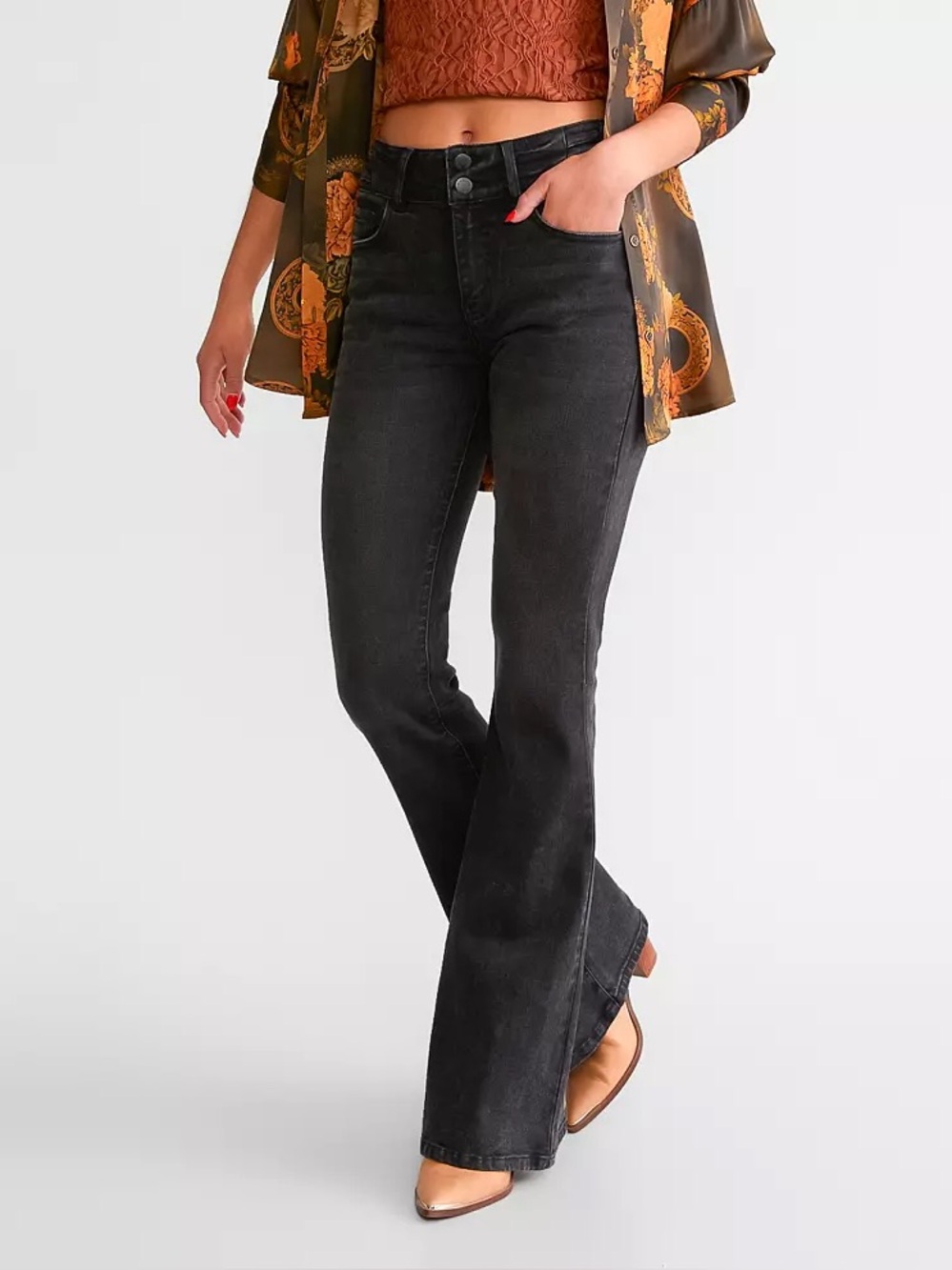 Kancan Kurvy High Rise Flare Stretch Black Jeans Size 24